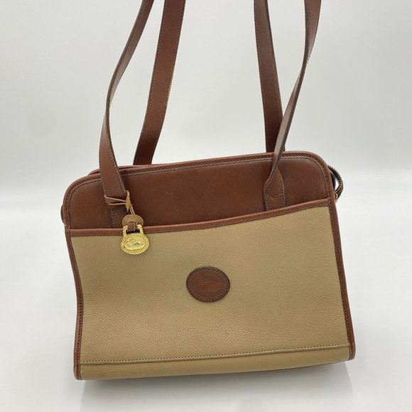 Vintage Dooney & Bourke Leather Handbag Shoulder Bag Zipper Tan and Brown